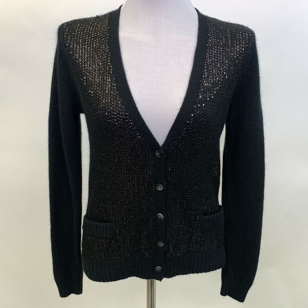 Joe Fresh Women's Sweater‎ Small Black Sequins Cardigan Button Down